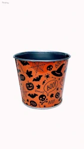 Kovový obal na květináč – Halloween, oranžový