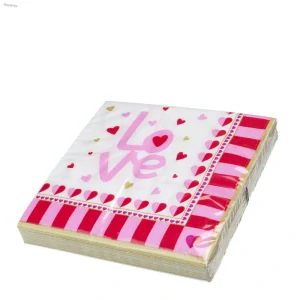 Papírové ubrousky se srdíčky 33 × 22 cm – 20 ks – romantické ubrousky na stůl