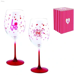 Sklenice na víno 500 ml se srdíčky – sada 2 ks – dárkové sklenice na víno