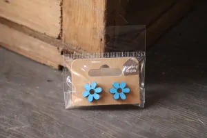 Dřevěné naušnice - modré kytičky 