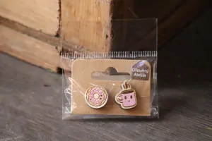 Dřevěné naušnice - káva a donut