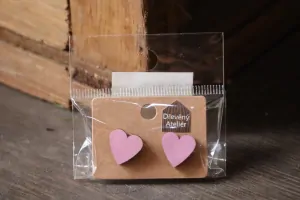 Dřevěné naušnice - růžové srdíčko