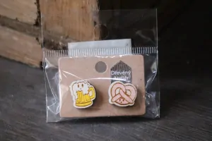 Dřevěné naušnice - klobása a pivo