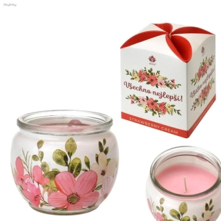 Vonná svíčka 90 g ve skle - Strawberry (vůně jahod) s nápisem "Všecho nejlepší"