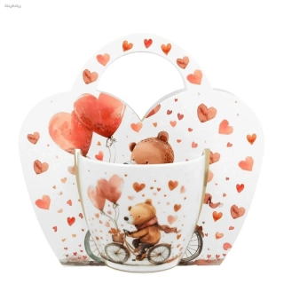 Hrnek 460 ml v srdci - Medvídek na kole